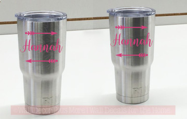 Cursive Name in Arrow Vinyl Decals for RTIC or Yeti Tumblers, Set of 2