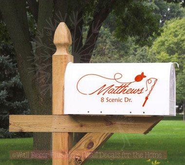 Mailbox Decals Vinyl Stickers Fishing Pole With Custom Lettering