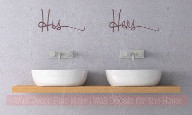 His Hers Cursive Vinyl Lettering Art Bedroom Wall Stickers Decals Bathroom Decor