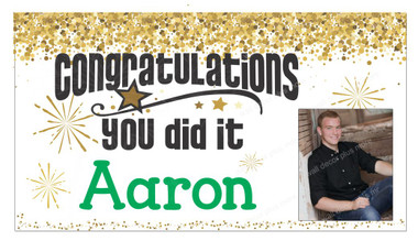 graduation congratulations banner sign printed with name and photo