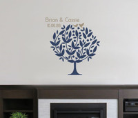 Tree Decal Art Sticker Birds in Branch Couple Names Date Wedding Gift Tumbleweed/DeepBlue