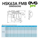 HSK63A FMB32 Face Mill Arbor Face Mill Cutting Tool Holder from EMG Pro Dimensions and Drawing.