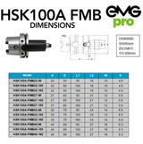 HSK100A FMB22 Face Mill Arbor Face Mill Cutting Tool Holder from EMG Pro Dimensions and Drawing.