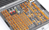 108 Piece UniMetro FlexFix CMM Fixture Kit Close Up in Aluminium Storage Case.