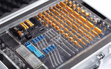Close up view of the UniMetro VMM Fixture Set in Aluminium 6061 in its supplied aluminium storage case