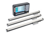 EMX500i DRO, 2 Axis Digital Readout for Linear Encoder Glass Scales Front Isometric View with two linear glass encoder scales.