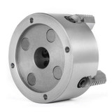 EMG Pro K72 Series 125mm Four-Jaw Independant Chuck | EMG Precision. Isometric Back Image on White Background.