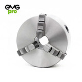 EMG Pro German Standard DIN55026 200mm Three-Jaw Self-Centering Chuck | EMG Precision. Front Isometric View on a White Background.