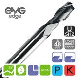 EMG Pro Edge U-SH2-Series General Machining 2 Long Shank AlCrSiN 35° End Mills 2~20mm Diameters with EMG Edge Logo on a white background. Includes all feature Icons.