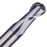 EMG Pro Edge U-B2 Ball Nose Series General Machining 2 Flute AlCrSiN 35° End Mills 1~20mm Diameters Image of a Selection of differnet U-Series Cutting Tools stood upright on a white background.