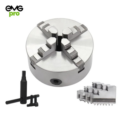 EMG Pro K12 Series 100mm Four-Jaw Self-Centering Chuck | EMG Precision. Front Image on White Background.