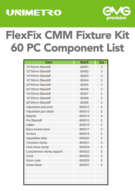 60 PC Component List FlexFix CMM Fixture Kit