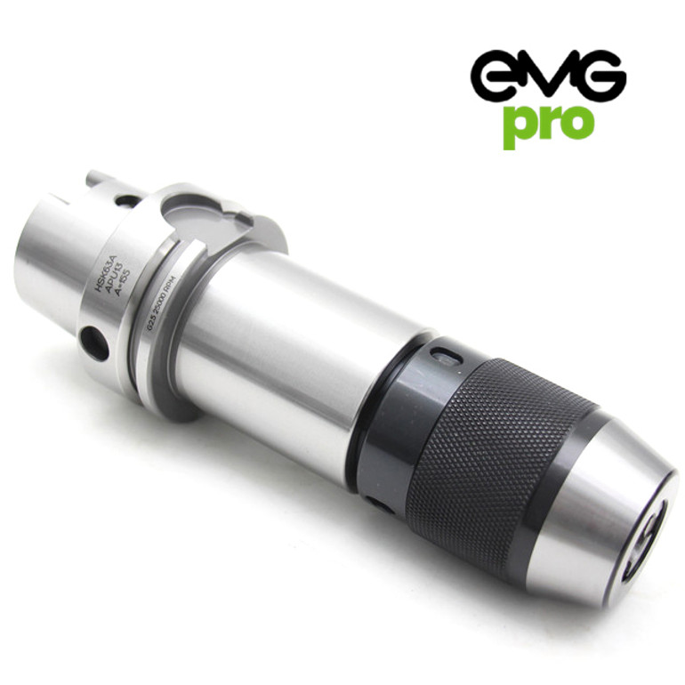 EMG Pro HSK100A APU13 Drill Chuck with 1~13mm Diameter Drill Chuck Capacity. ISO View on a White Background.