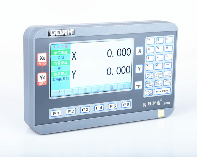 EMX500i DRO, 2 Axis Digital Readout for Linear Encoder Glass Scales Front Isometric View.