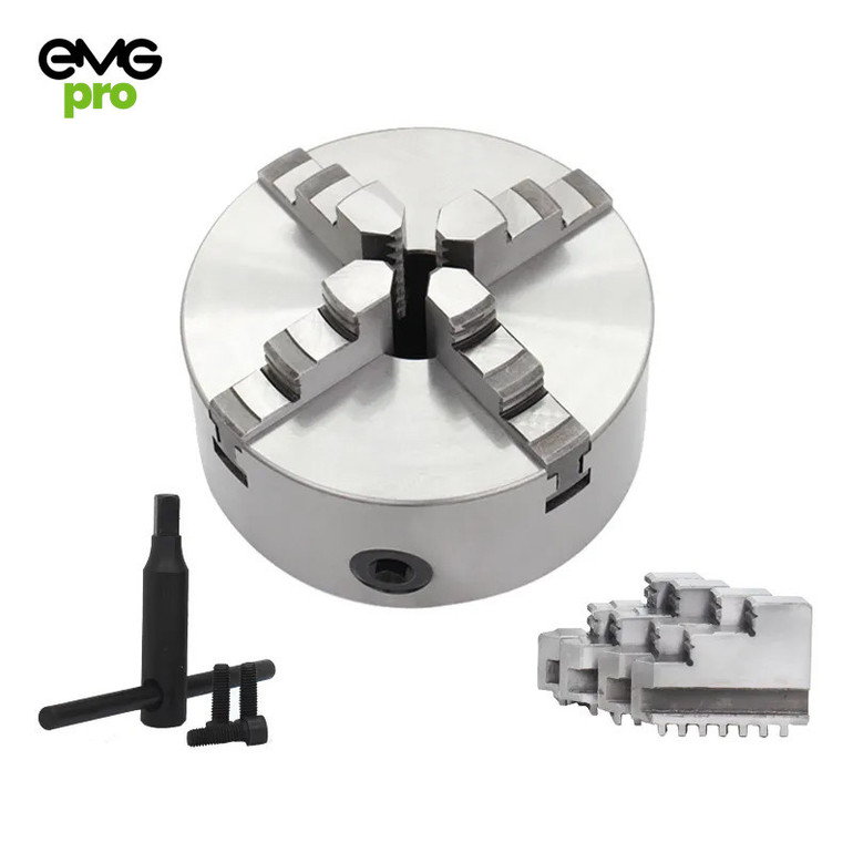 EMG Pro K12 Series 125mm Four-Jaw Self-Centering Chuck | EMG Precision. Front Image on White Background.