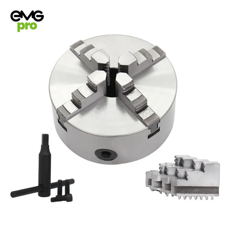 EMG Pro K12 Series 190mm Four-Jaw Self-Centering Chuck | EMG Precision. Front Image on White Background.