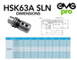 EMG Pro HSK63A SLN25 Side Lock Arbor Tool Holder Dimensions and Drawing.