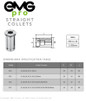 EMG Pro HEC Power Milling Straight Collets Dimensions Table and Drawing.