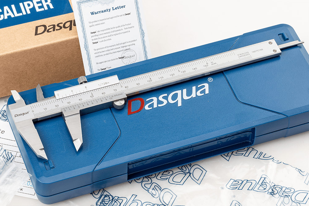 Analog Monoblock vernier calipers with a custom designed, protective Storage case.