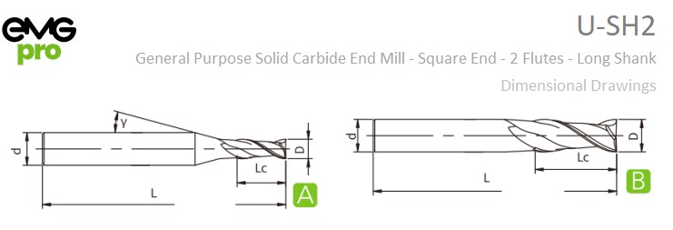 EMG Edge Series U-SH2 Dimensional Drawing EMG Precision Edge Milling Cutters