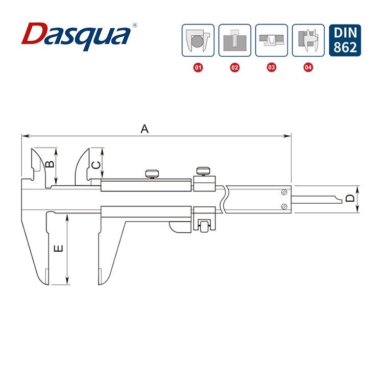 1220/1560 Series Monobloc Vernier Caliper with Fine Adjustment Dimensional Drawing