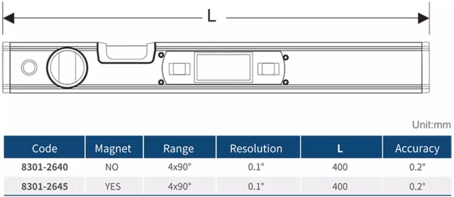 Digital Level & Spirit Level Detailed Feature Drawing