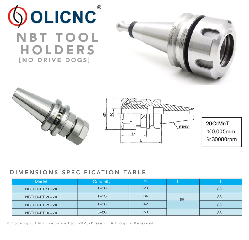 NBT30 Collect Chuck CNC Tool Holder Dimensions Table