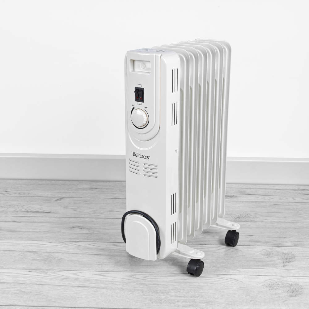 Beldray 7 Fin Oil-Filled Radiator - 360° Degree Wheels, White -  No1Brands4You