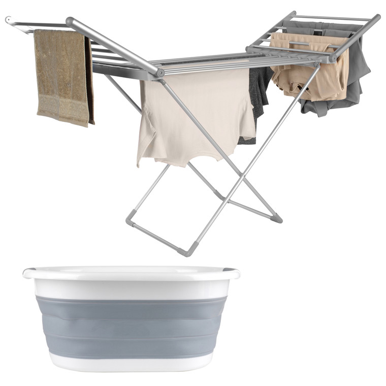 Beldray Winged Electric Heated Clothes Airer – With 37L Collapsible Laundry Basket