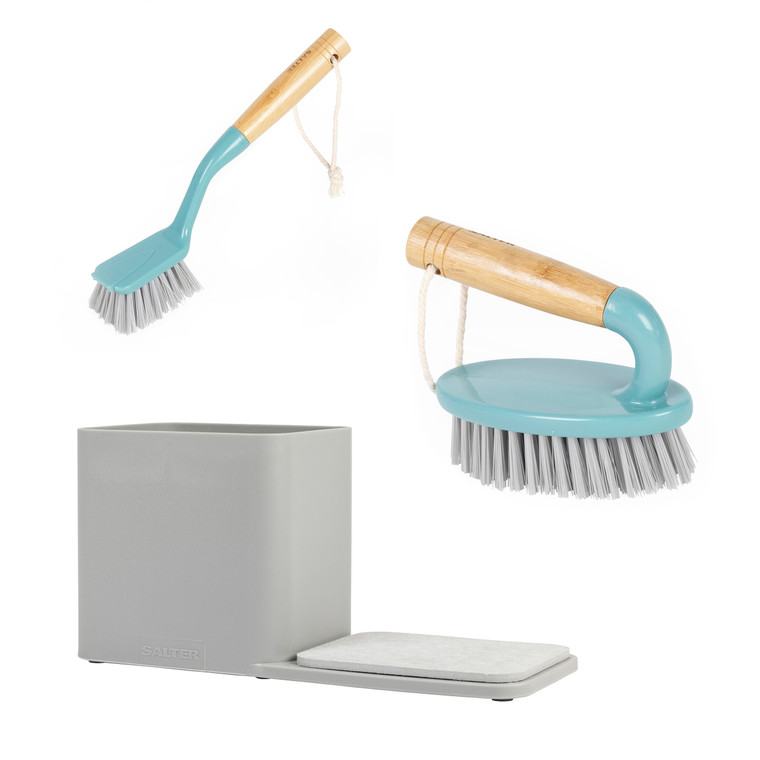 Salter Cool Hues Kitchen Caddy Set with Scrubbing Brush and Dish Brush