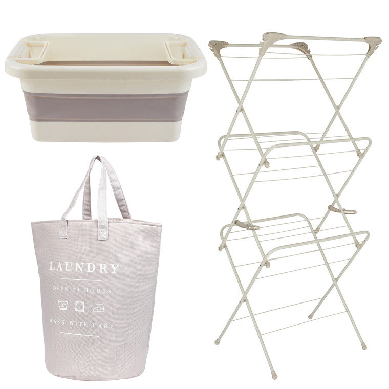 Salter Warm Harmony Laundry Set –  36 L Collapsible Laundry Basket, 40 L Hamper With Long Handles & 3-Tier Airer
