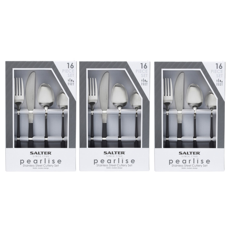 Salter Pearlise 48-Piece Cutlery Set - Black/Silver