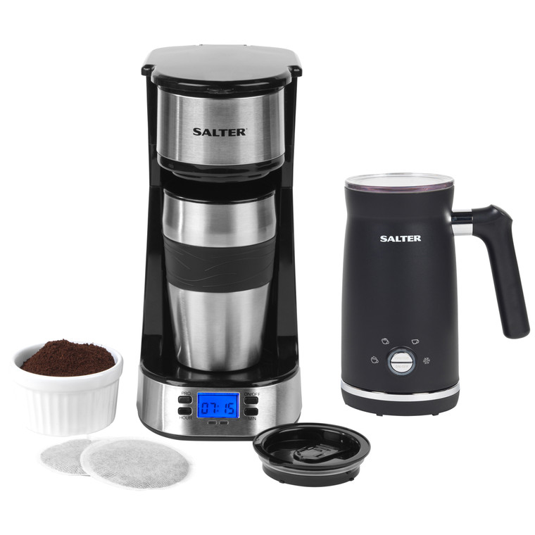 Salter Digital Coffee Maker to Go With Electric Milk Frother Steamer Set