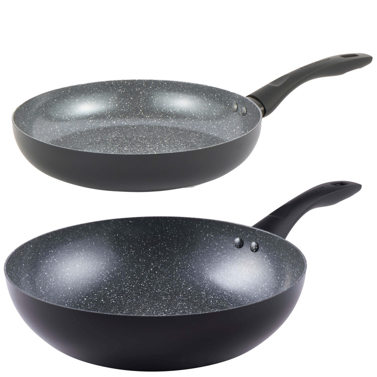 Progress Marble Ceramic Non-Stick Frying Pan & Stir Fry Pan Set, 28 cm