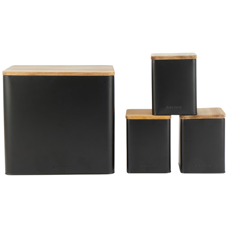 Salter Toronto 4-Piece Bread Bin & Canister Set - Black