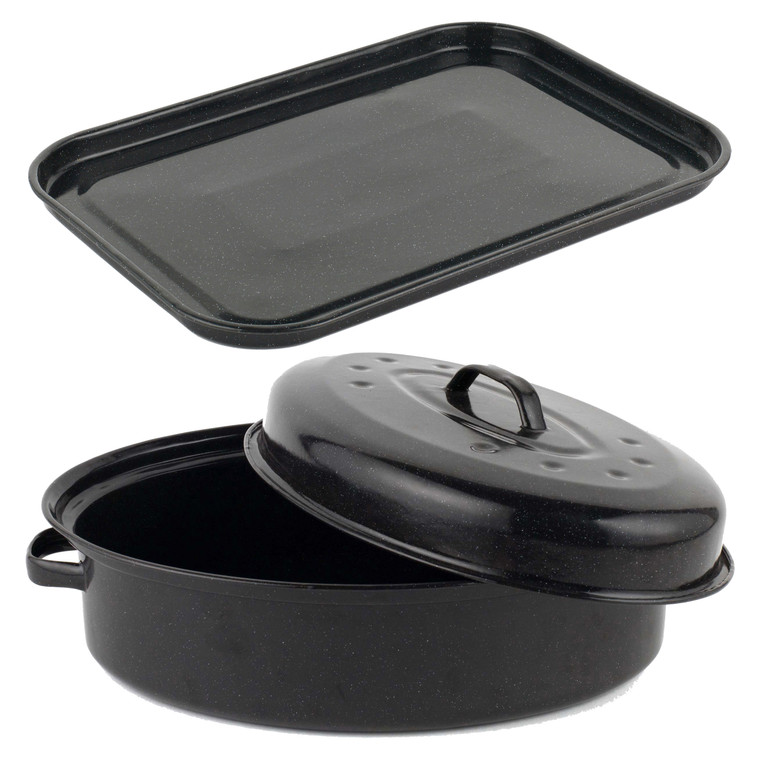 Salter Vitreous Enamel 40cm Baking Tray & 38cm Roaster Set