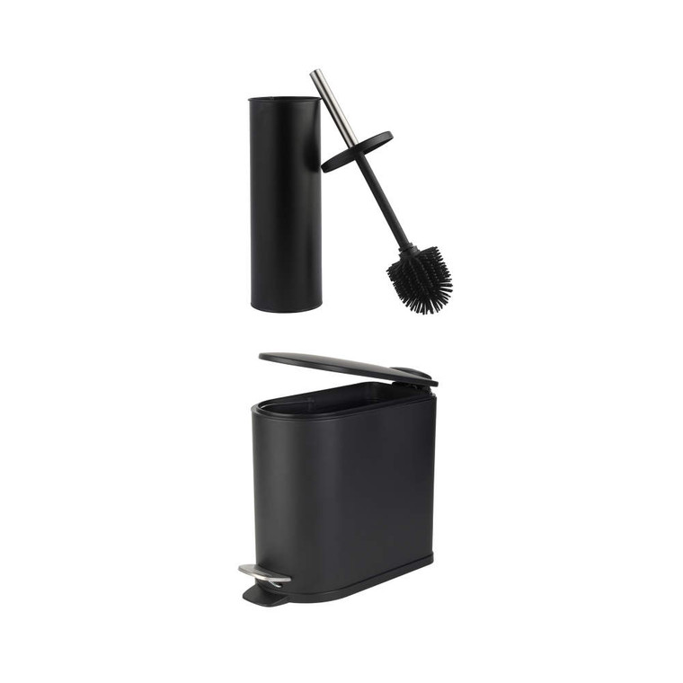 Beldray Toilet Brush & 5L Pedal Bin Set – Black