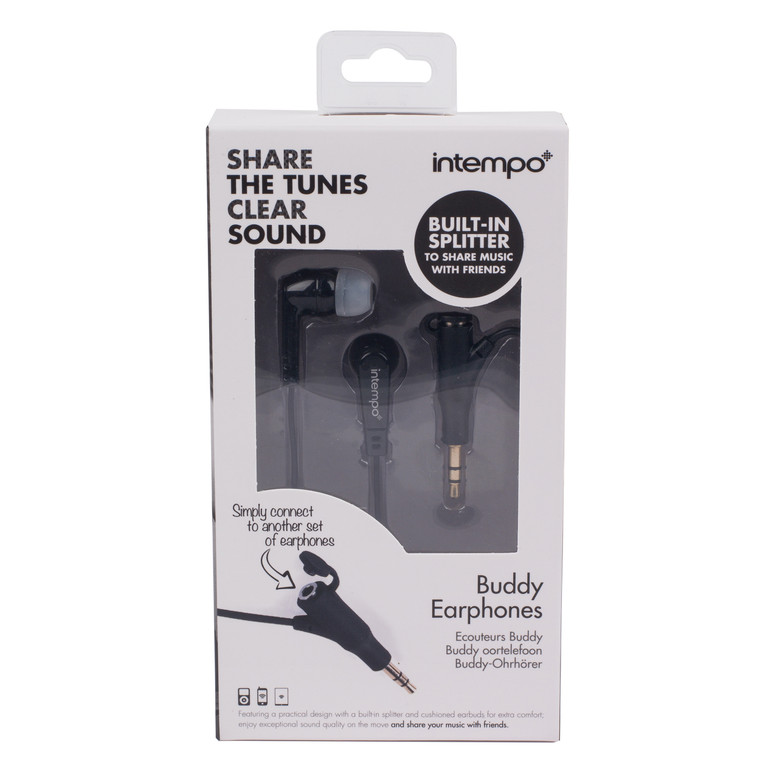 Intempo®  Buddy Earphones with Built- in Splitter, Black