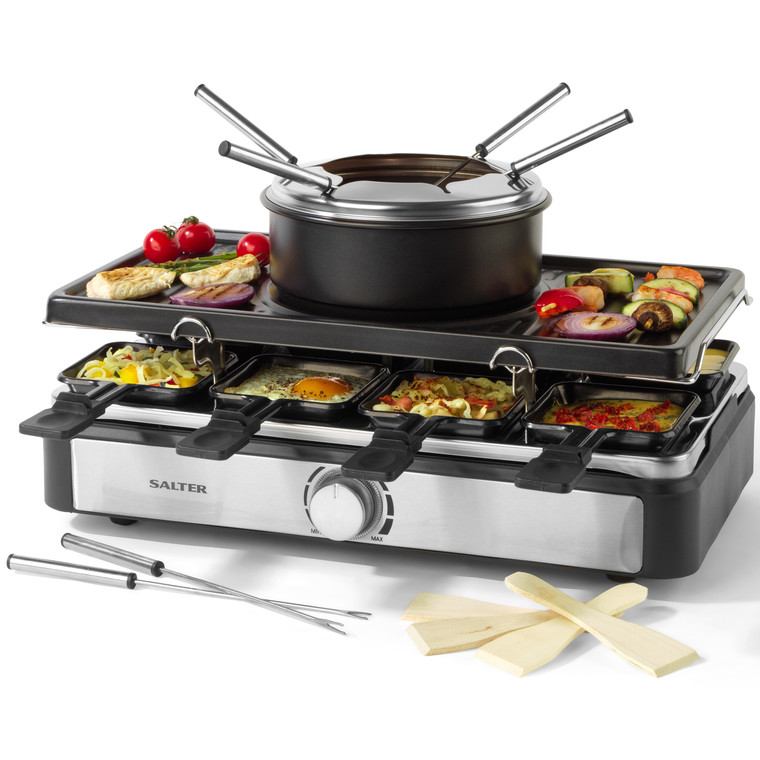 Salter® Electric 8-Piece  2 In 1 Non-Stick Raclette Grill and Fondue Set