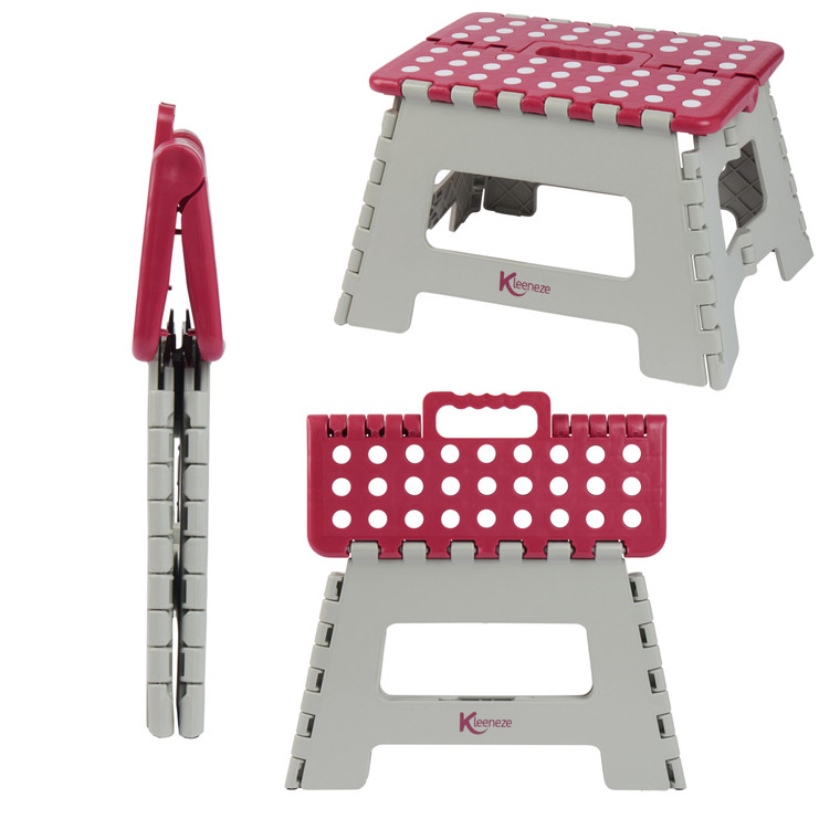 Kleeneze Small Folding Step Stool - Maximum Load 150 kg, Pink & Grey