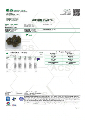 Purple Gas | Delta 8 CryoFused Hemp Flower | Bearly Legal Hemp Co. | 3.5g