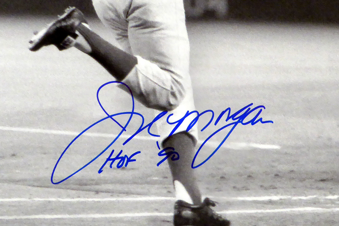 Joe Morgan Cincinnati Reds Autographed 16x20 B&W Photo inscribed HOF 90  PSA/DNA