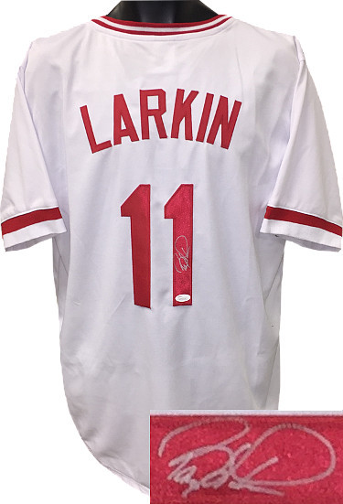 Barry Larkin Cincinnati Reds Autographed White Throwback Custom Stitched Jersey Xl Jsa Hologram