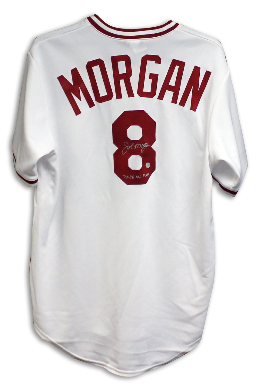 Joe Morgan Autographed Jersey Cincinnati Reds White Majestic Inscribed 75 76 Nl Mvp