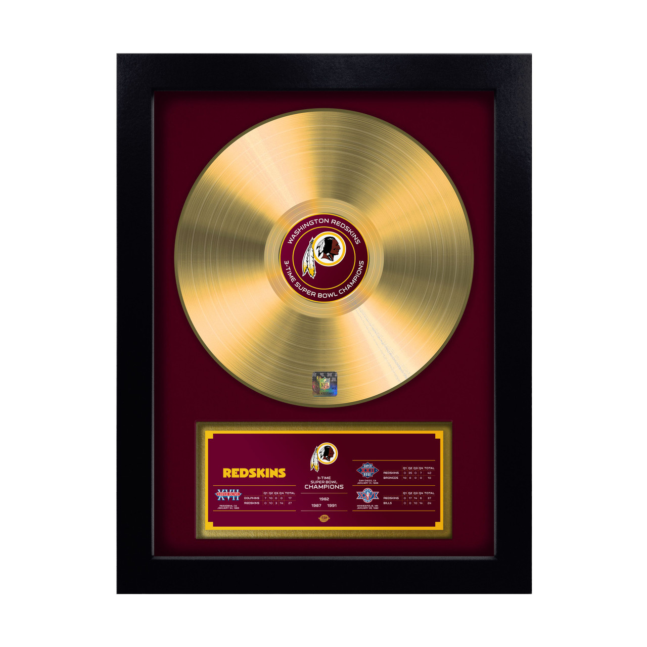 Washington Redskins 3-Time Super Bowl Champions Gold Record