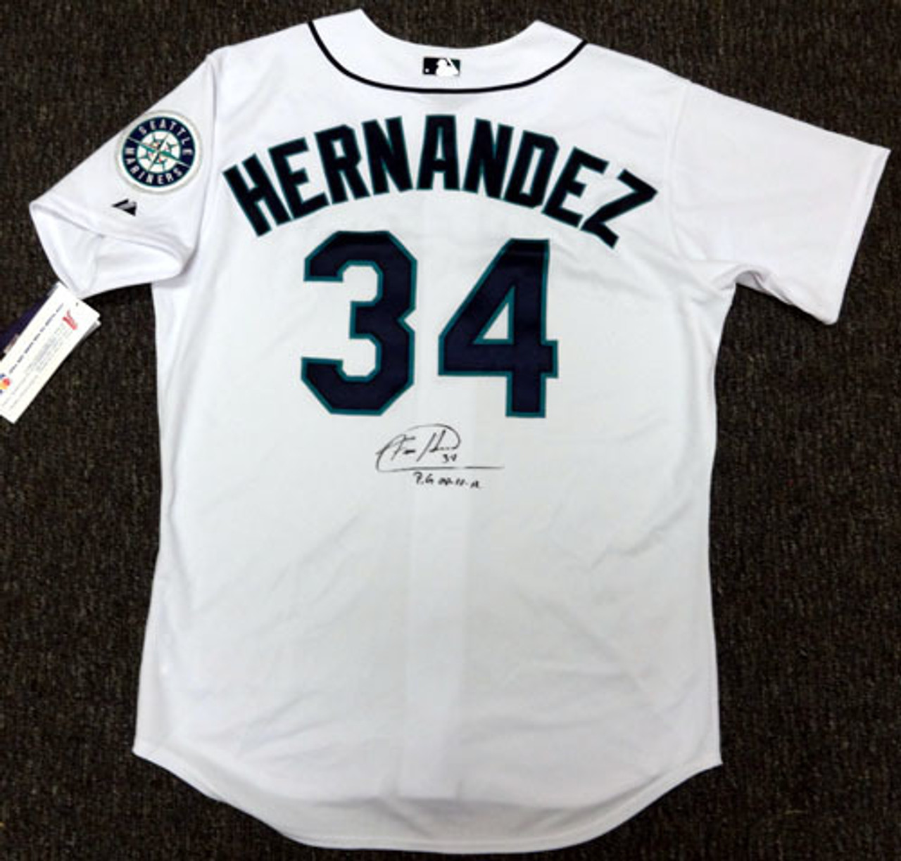 Felix Hernandez Autographed Jersey - Seattle Mariners White Majestic  Authentic PG 8-15-12 Size 48 PSA/
