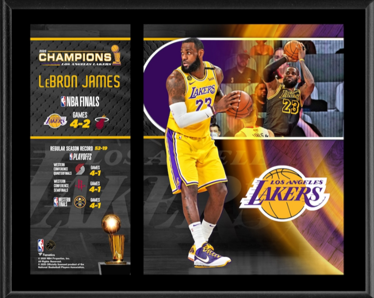 LeBron James Commemorate Lakers 2020 NBA Finals Champions Sublimated Player  Plaque 12 x 15