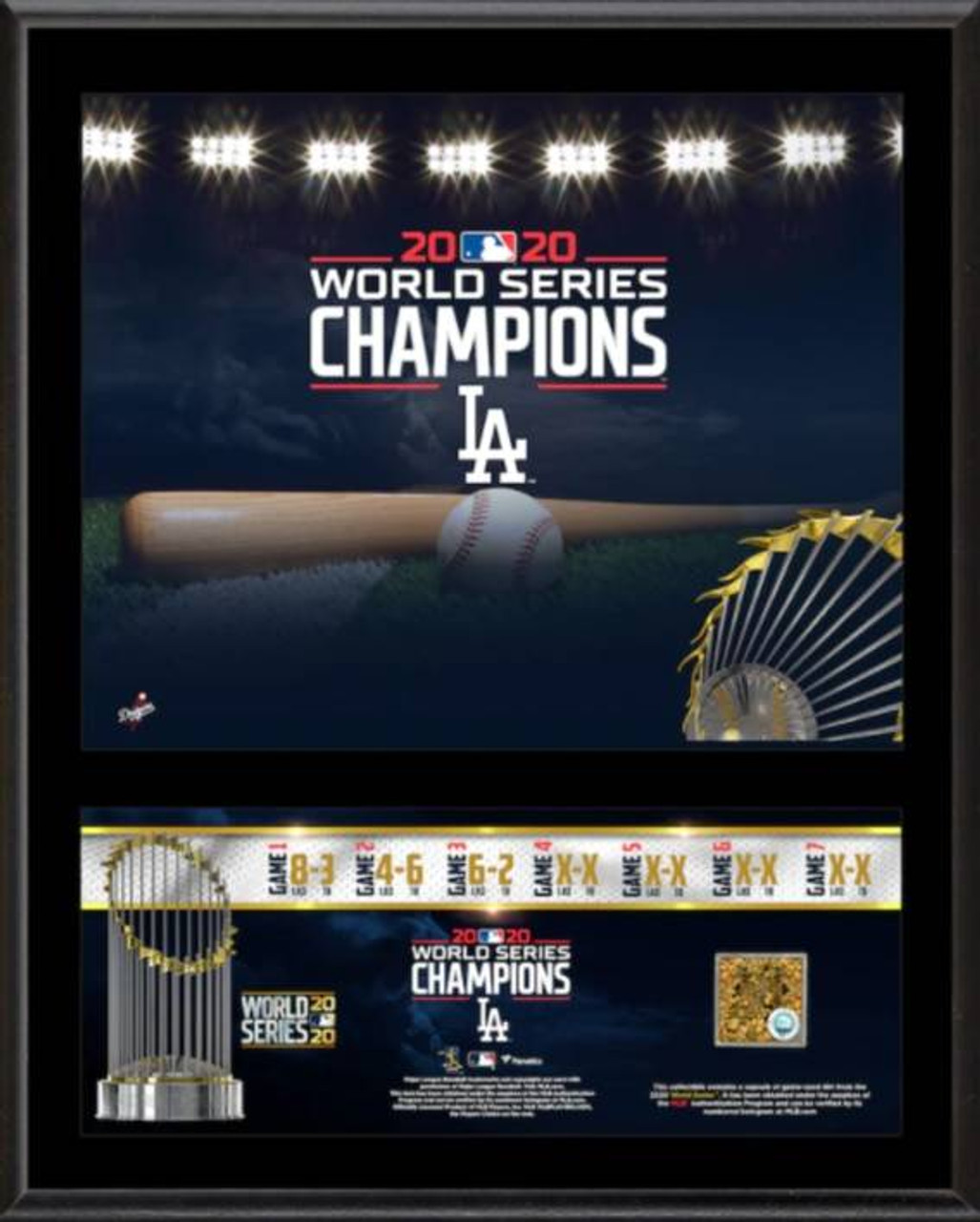 LA Dodgers 2020 MLB World Series Champions Sublimated Plaque with a Capsule  of Game-Used World Series Dirt
