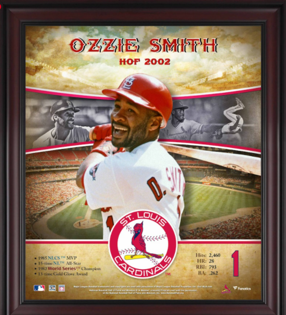 Ozzie Smith Autographed and Framed Blue Cardinals Jersey