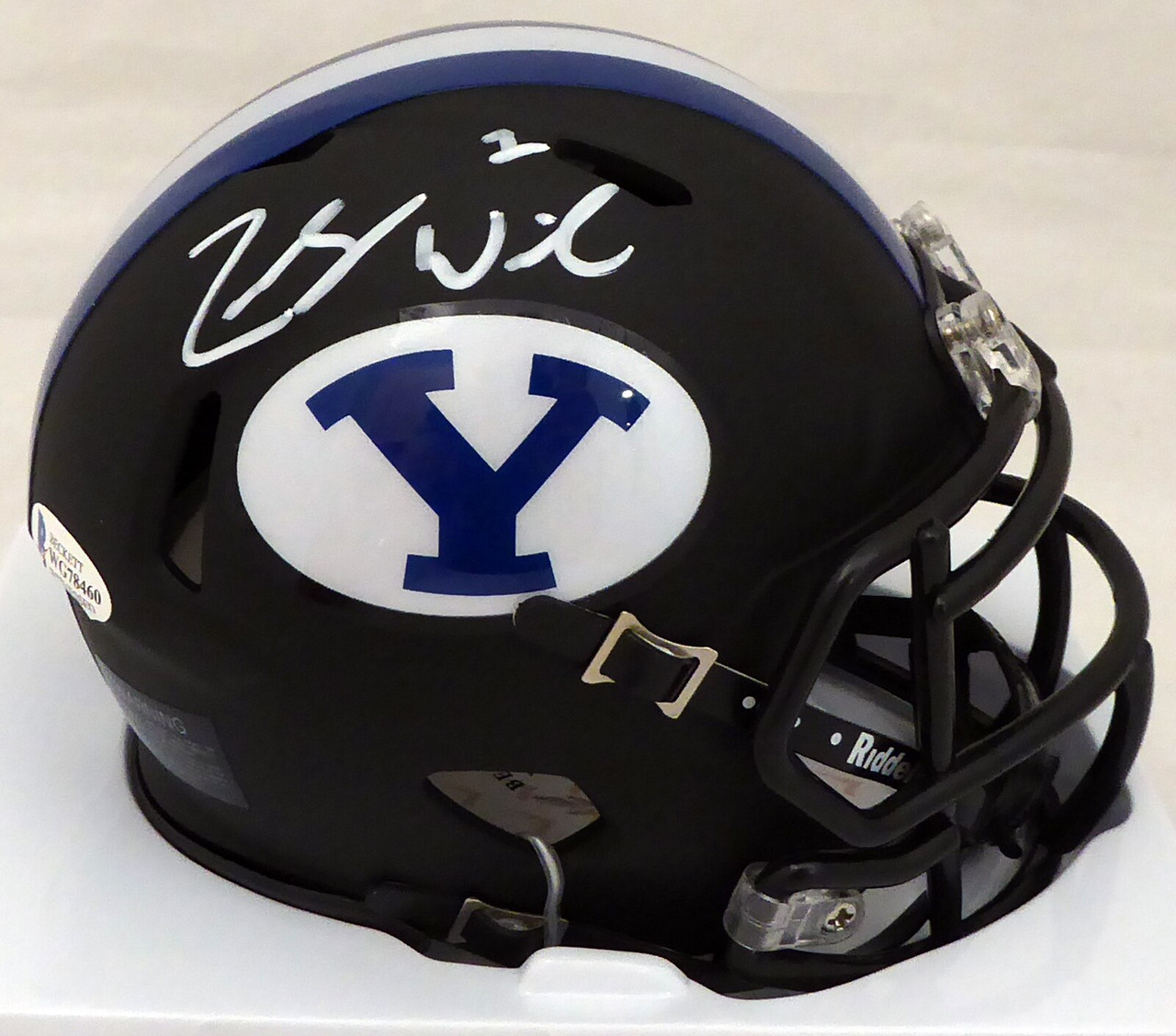NCAA NFL BYU 直筆サイン Riddell ミニヘルメット ホログラム Shop Zach Wilson BYU Cougars Signed Matte Black Speed Mini Helmet